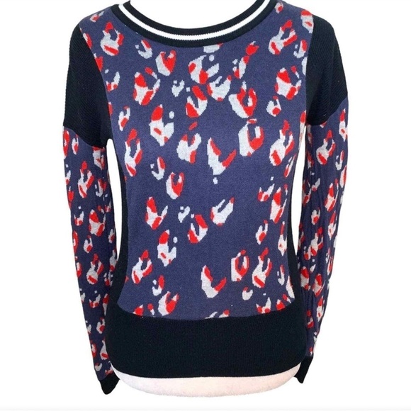 Aritzia Wilfred Free Leopard Print Sweater Size blue red black cashmere blend XS - Picture 1 of 10